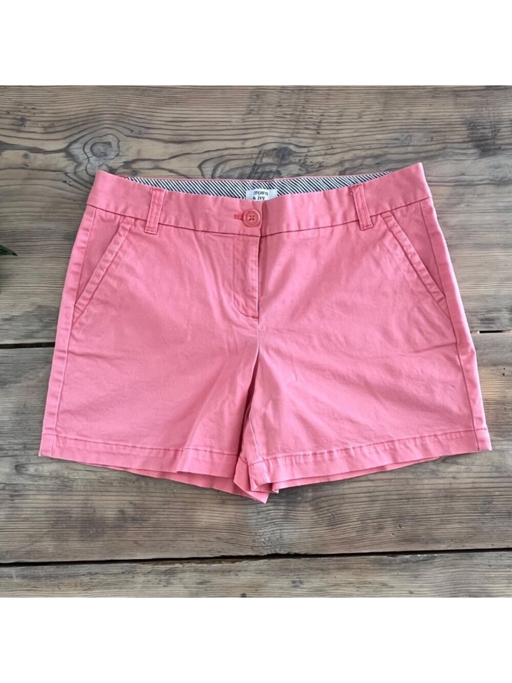 crown & ivy Coral Pink Cotton Blend Bermuda Shorts